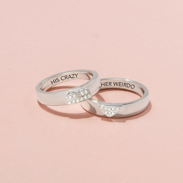 Heart Couple Ring Set-His Crazy/Her Weirdo 