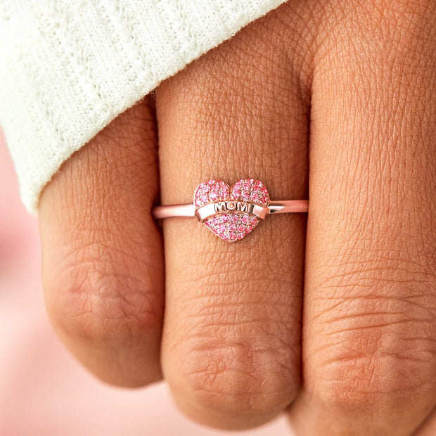 Pavé MOM Heart Ring - Being A Mom Is A Work Of Heart