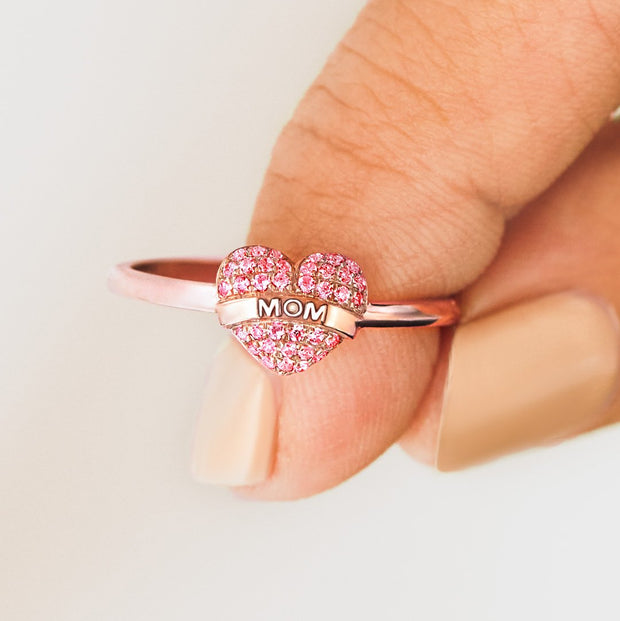 Pavé MOM Heart Ring - Being A Mom Is A Work Of Heart