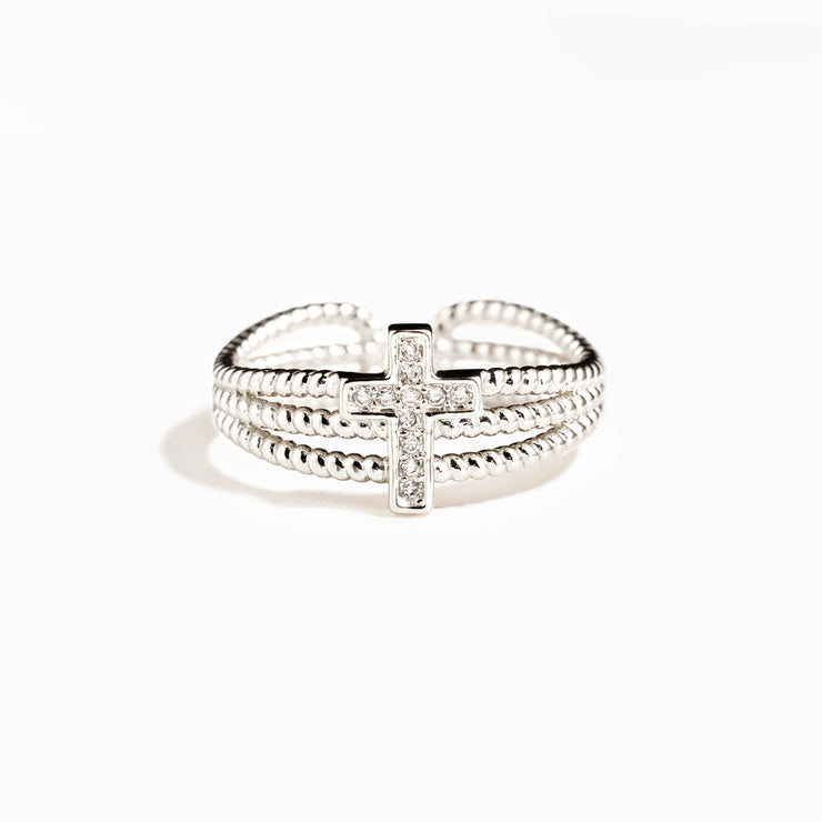 silver triple band cross ring