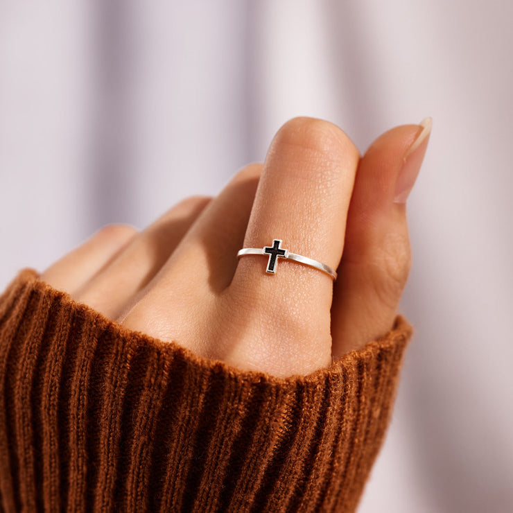 Minimalist Black Cross Ring