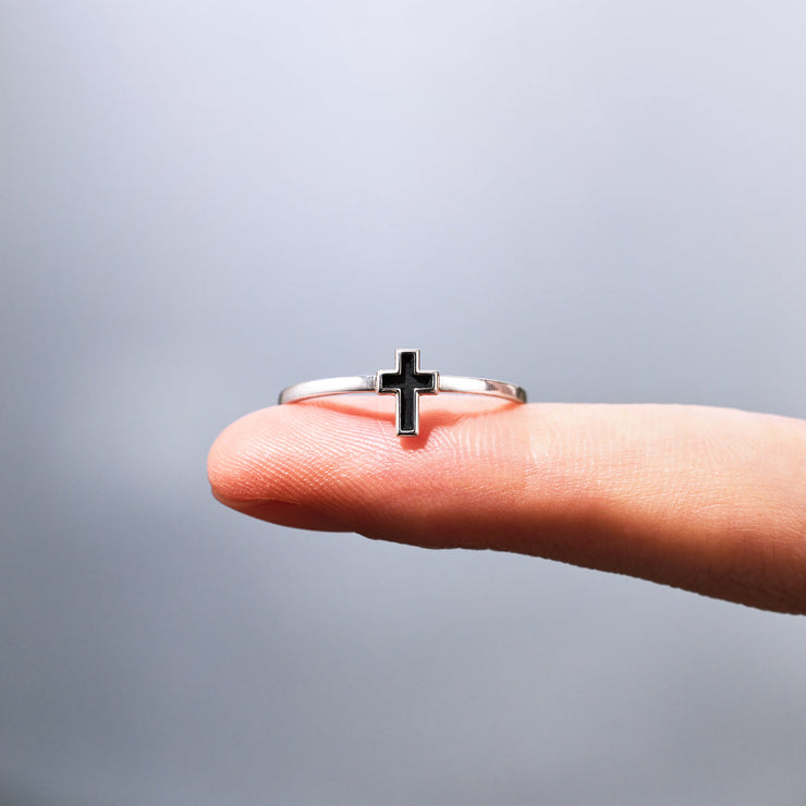 Minimalist Black Cross Ring