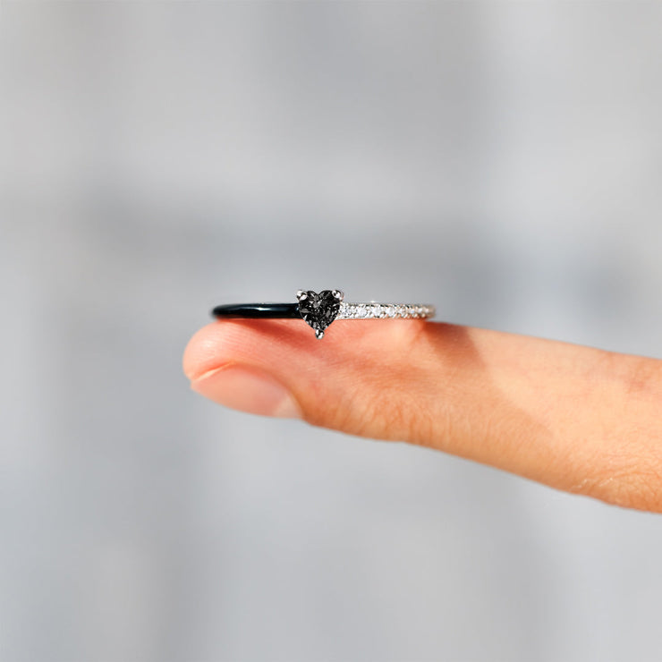 Her New Self is Tough As F♥︎ck Black Heart-Cut Half Enamel Ring