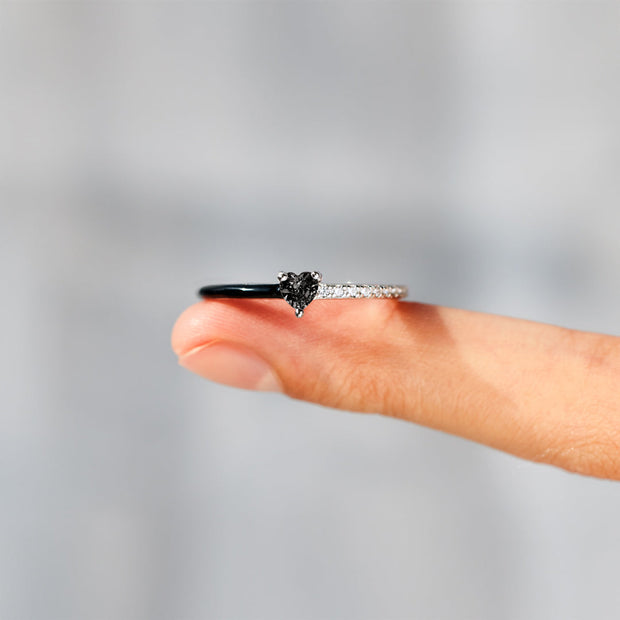Stop Fighting Yourself Black Heart-Cut Half Enamel Ring