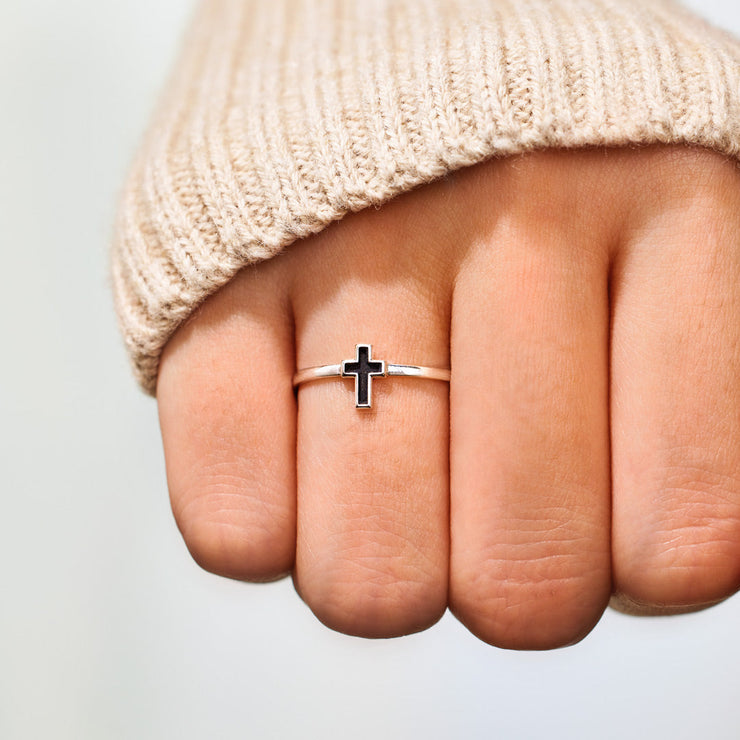 Minimalist Black Cross Ring