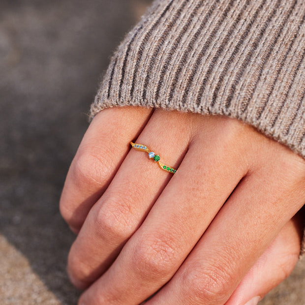 Double Stone Wavy Ring