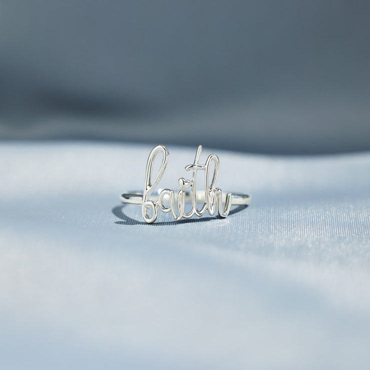 Faith Cursive Letter Ring