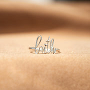 Faith Cursive Letter Ring