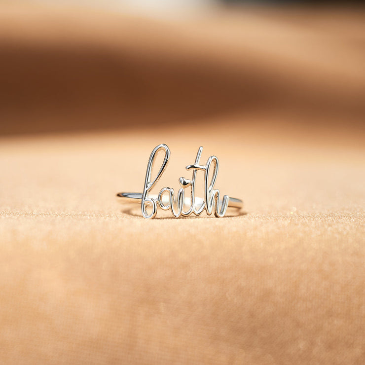 Faith Cursive Letter Ring