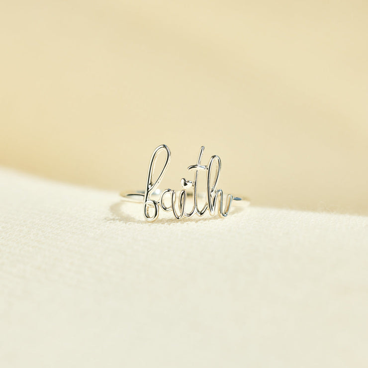 Faith Cursive Letter Ring