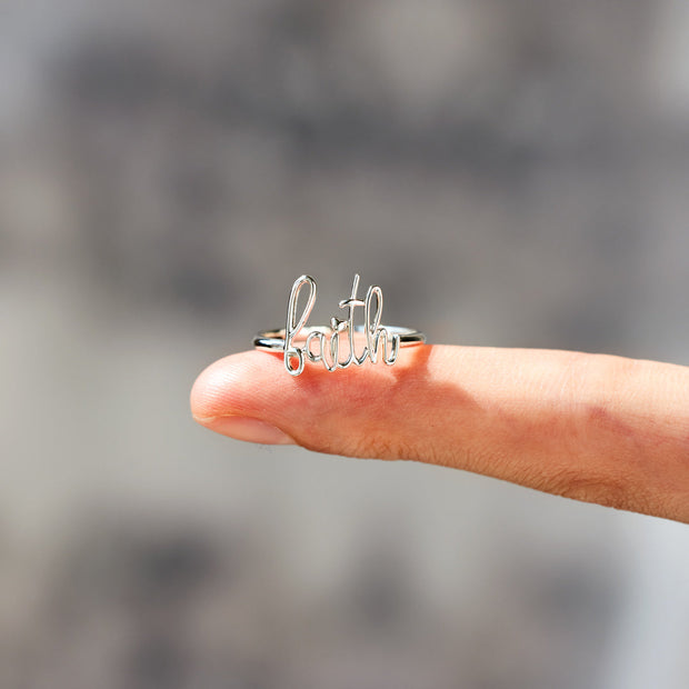 Faith Cursive Letter Ring