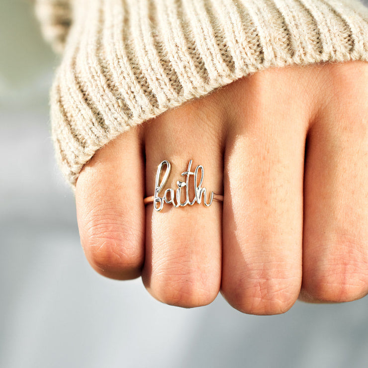 Faith Cursive Letter Ring