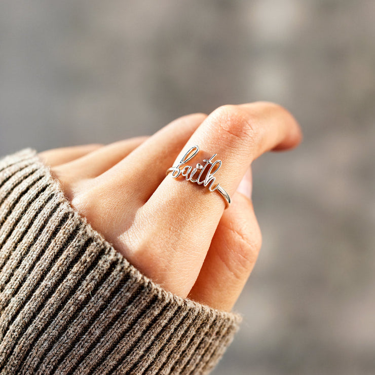 Faith Cursive Letter Ring