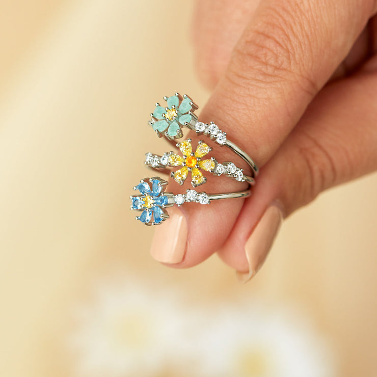 Hexagon Gem Flower Ring - You're A Gem 