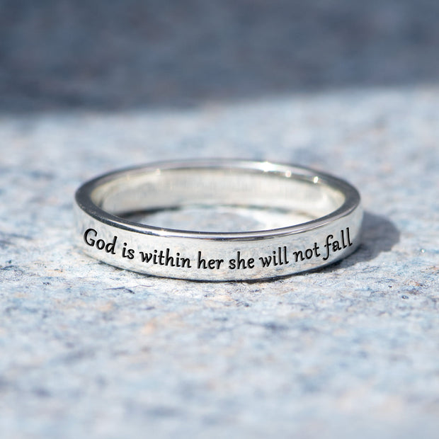 She Will Not Fall Mantra Ring