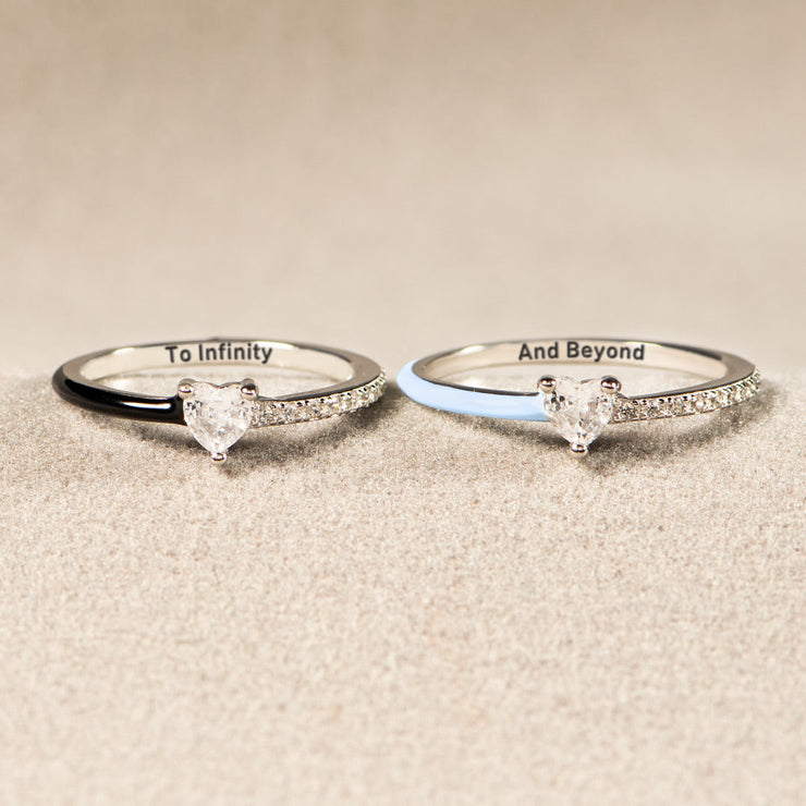 To Infinity and beyond Matching Half Enamel Heart-Cut Rings