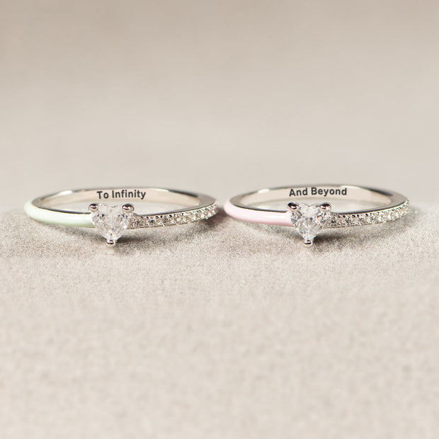 To Infinity and beyond Matching Half Enamel Heart-Cut Rings