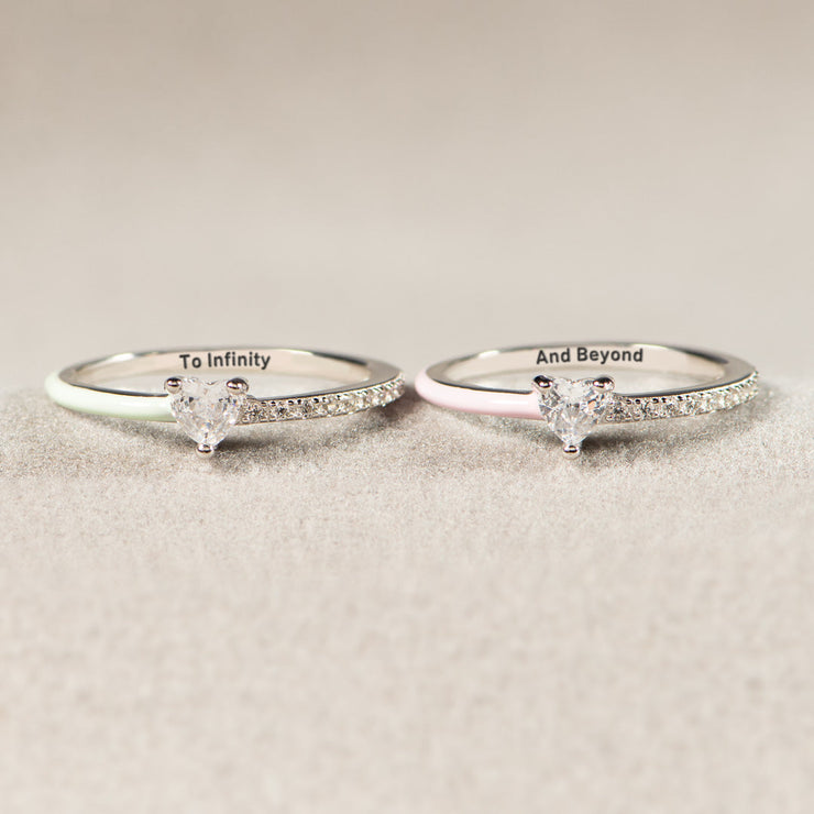To Infinity and beyond Matching Half Enamel Heart-Cut Rings