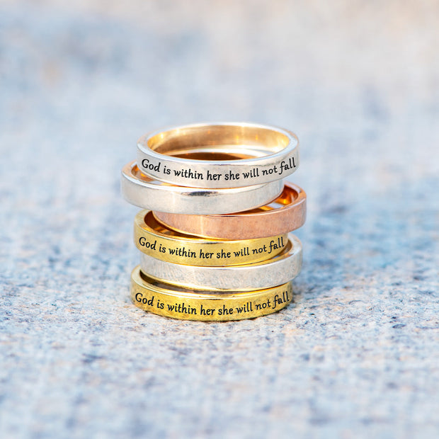She Will Not Fall Mantra Ring